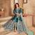 TEAL COLOR CORDING WORK ART SILK REAL MIRROR GOWN 