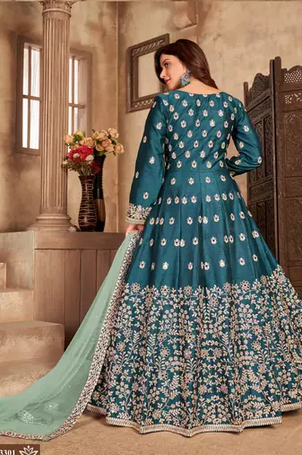 TEAL ART SILK REAL MIRROR GOWN 