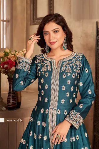 TEAL ART SILK REAL MIRROR GOWN 