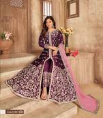  WINE COLOR CORDING WORK ART SILK REAL MIRROR GOWN 