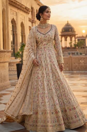 beige anarkali gown - free size