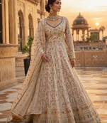 Beige Georgette Semi Stitched Anarkali Suit