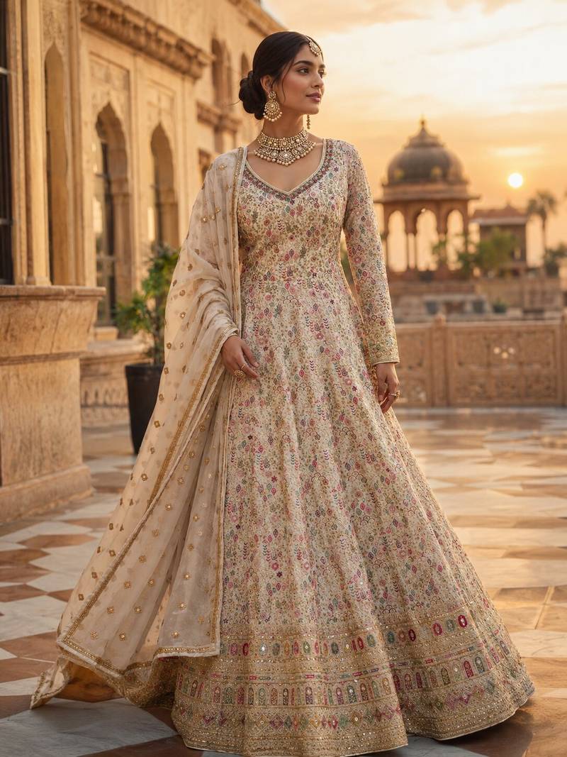 beige anarkali gown - free size