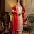 Floral embroidered silk v neck kurta trouser & dupatta set