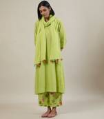 Lime green cotton kurta set with printed pant