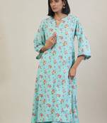 Sky blue floral printed cotton kurta set