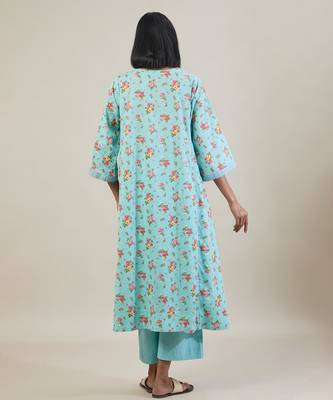 Sky blue floral printed cotton kurta set 5