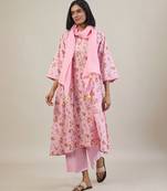 Baby pink floral printed cotton kurta set