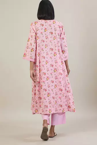 Baby pink floral printed cotton kurta set