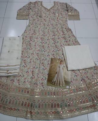 Beige Georgette Semi Stitched Anarkali Suit 4