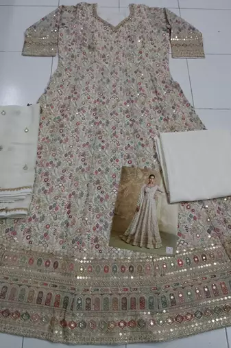 Beige Georgette Semi Stitched Anarkali Suit