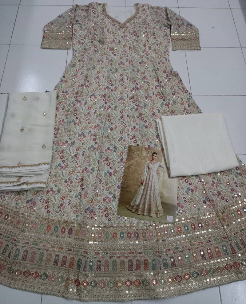 Beige Georgette Semi Stitched Anarkali Suit