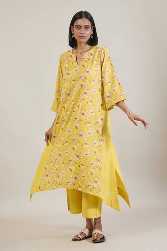 Sunshine yellow printed cotton kurta set