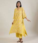 Sunshine yellow printed cotton kurta set