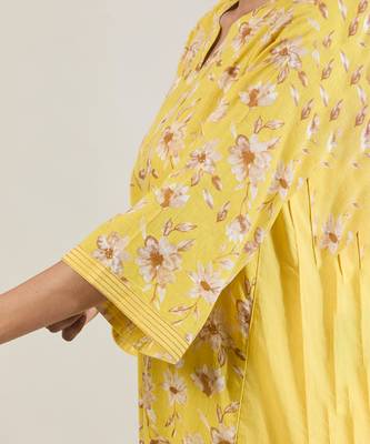 Sunshine yellow printed cotton kurta set 4
