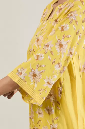 Sunshine yellow printed cotton kurta set