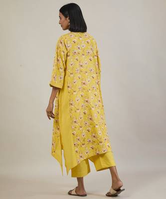Sunshine yellow printed cotton kurta set 5