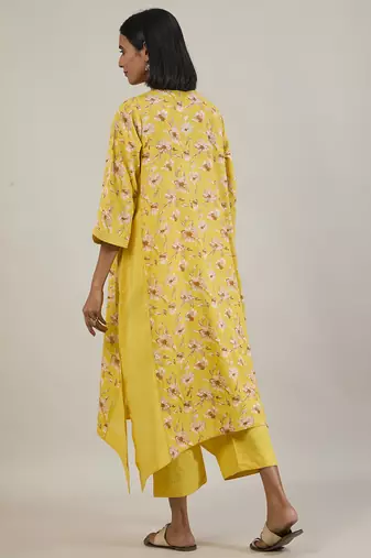 Sunshine yellow printed cotton kurta set