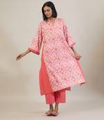 Pastel pink printed cotton kurta set