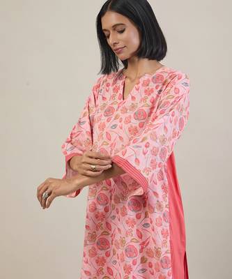 Pastel pink printed cotton kurta set 2