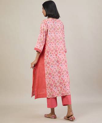 Pastel pink printed cotton kurta set 3