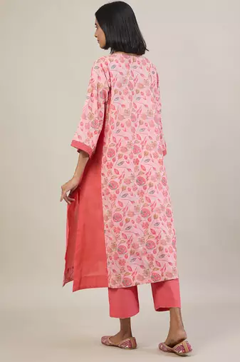 Pastel pink printed cotton kurta set