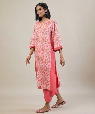 Pastel pink printed cotton kurta set 4