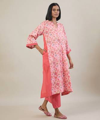 Pastel pink printed cotton kurta set 5