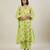 Lime green floral printed cotton kurta set