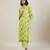 Lime green floral printed cotton kurta set