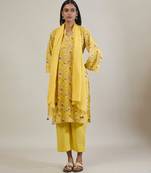 Sunshine yellow printed cotton straight kurta set
