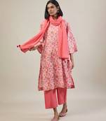 Peach printed cotton straight kurta set
