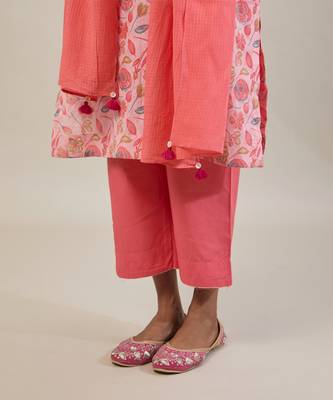 Peach printed cotton straight kurta set 5