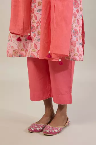 Peach printed cotton straight kurta set