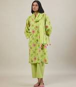 Bright green printed cotton straight kurta set