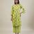 Bright green printed cotton straight kurta set