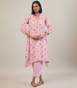 Baby pink printed cotton kurta set