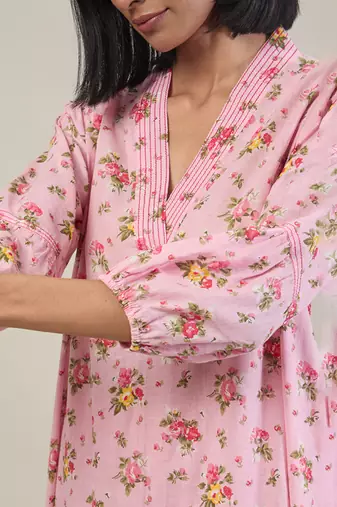 Baby pink printed cotton kurta set