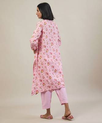 Baby pink printed cotton kurta set 4