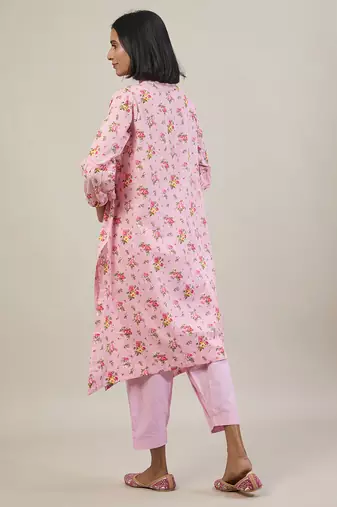 Baby pink printed cotton kurta set
