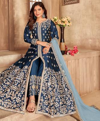 BLUE ART SILK GOWN  1