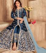 BLUE COLOR CORDING WORK ART SILK GOWN 