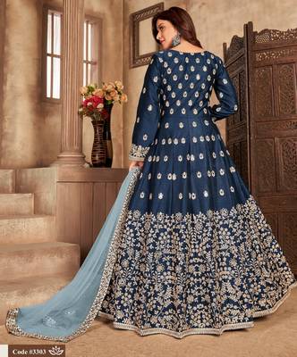 BLUE ART SILK GOWN  2