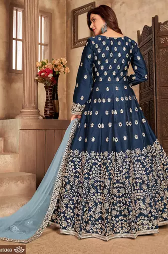 BLUE ART SILK GOWN 
