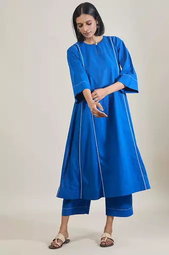 Amber blue cotton kurta set