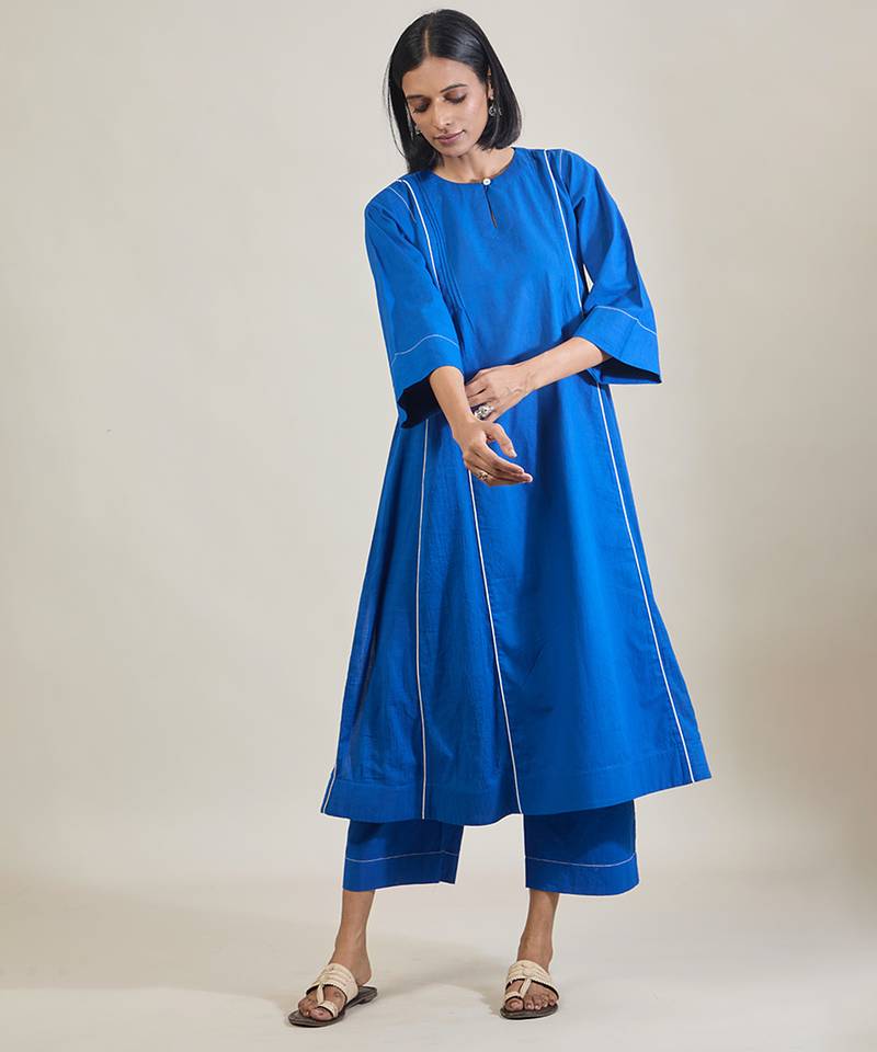 Amber blue cotton kurta set