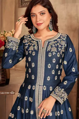 BLUE ART SILK GOWN 