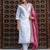 Floral embroidered chanderi silk v neck kurta trouser & dupatta set