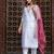 Floral embroidered chanderi silk v neck kurta trouser & dupatta set
