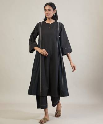 Jet black cotton kurta set 1